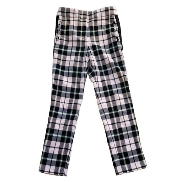 Veronica Beard Women's Pink Gemini Plaid Pants Size 4 Black Contrast Stripe - Picture 1 of 8